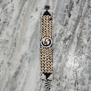 Vintage Papua New Guinea Tribal Band Cowrie Shell Beads Bracelet Fabric Back 8"